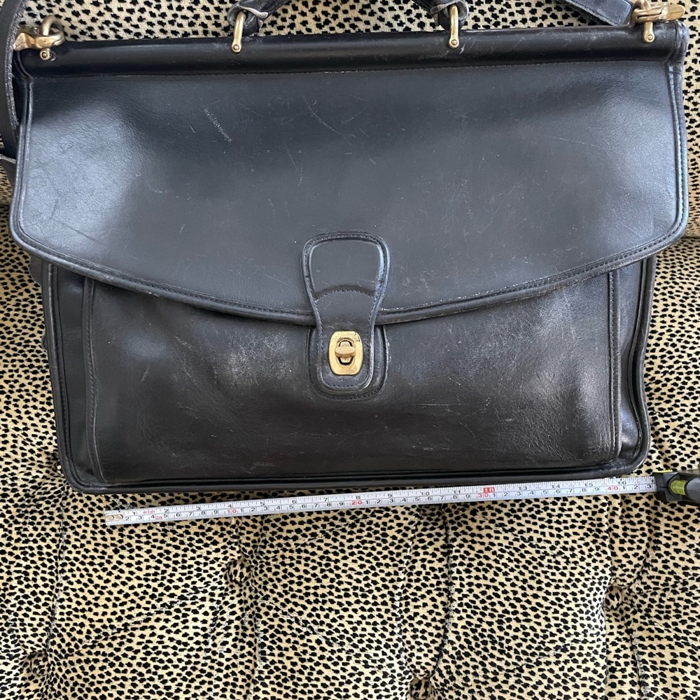 Coach Black Leather Briefcase with Flap-Over Closure